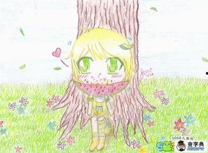 吃瓜绘画作品,一幅吃瓜绘画作品中的夏日风情